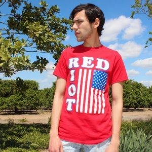 Retro 70s Red Riot Flag T-Shirt in Red White Blue